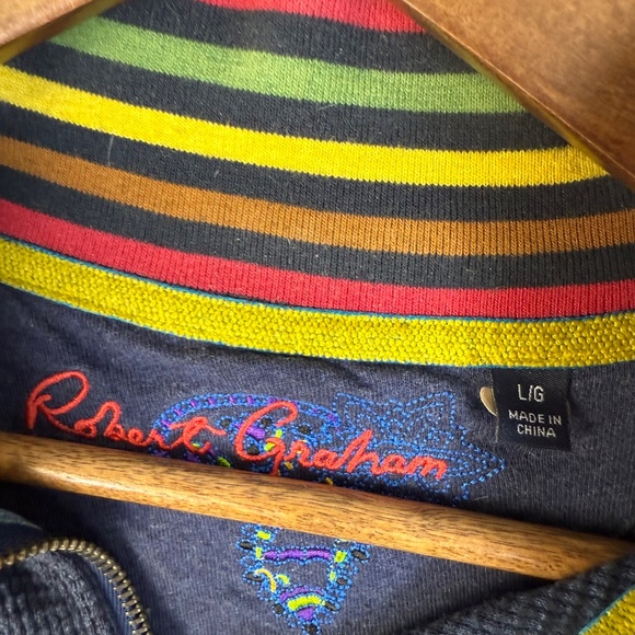 Robert Graham Dark Navy Quarter Zip Designer Pullover Sweater Mens LARGE Cotton - Picture 3 of 9